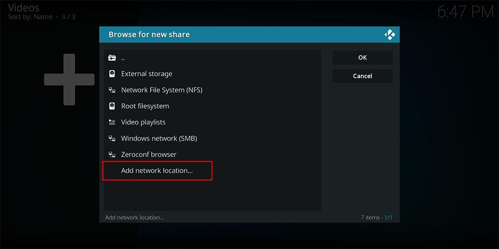 Then continuing with the Easy Kodi SMB Setup, select the Add network location option.