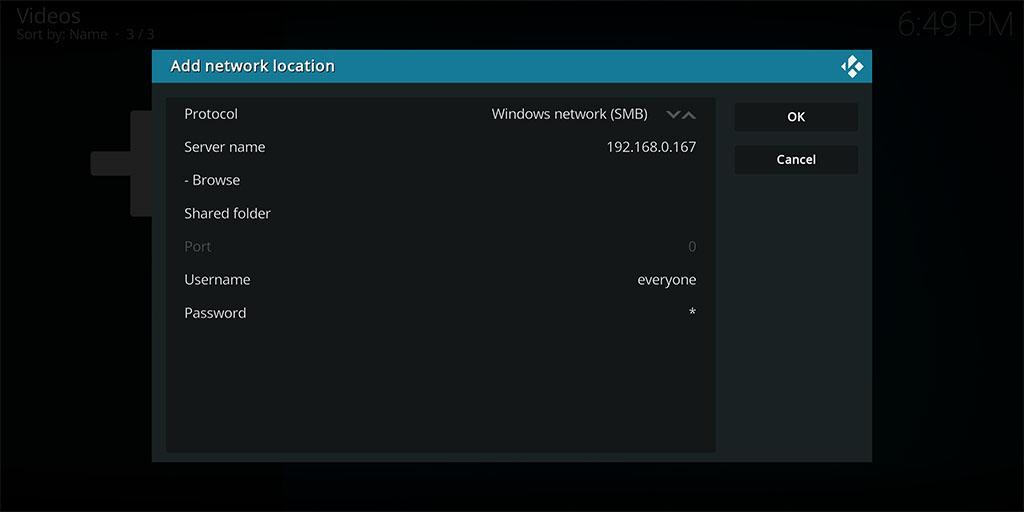 The last Easy Kodi SMB Setup tip for trying to connect to a Windows SMB share using the everyone user and a blank space for the password
