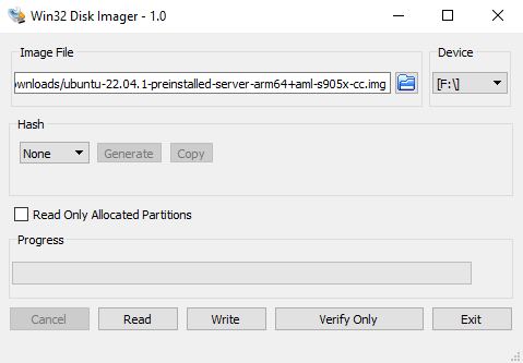 In order to get OctoPrint setup on your Le Potato, you will need to write the Ubuntu image to a micro SD card using Win32 Disk Imager.