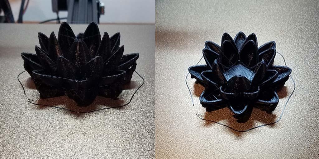 The MTG Black Lotus flower after it has completed printing