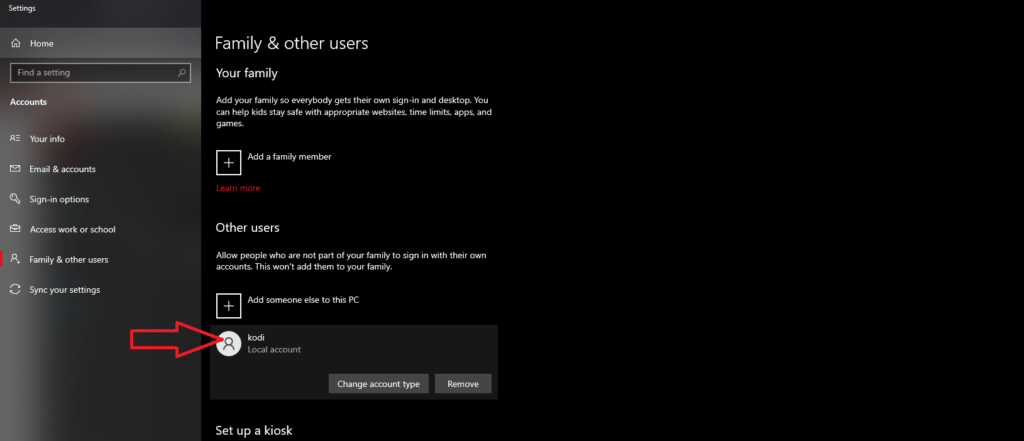 You have completed the create new user windows 10. You will see your new user added on the system settings screen now.