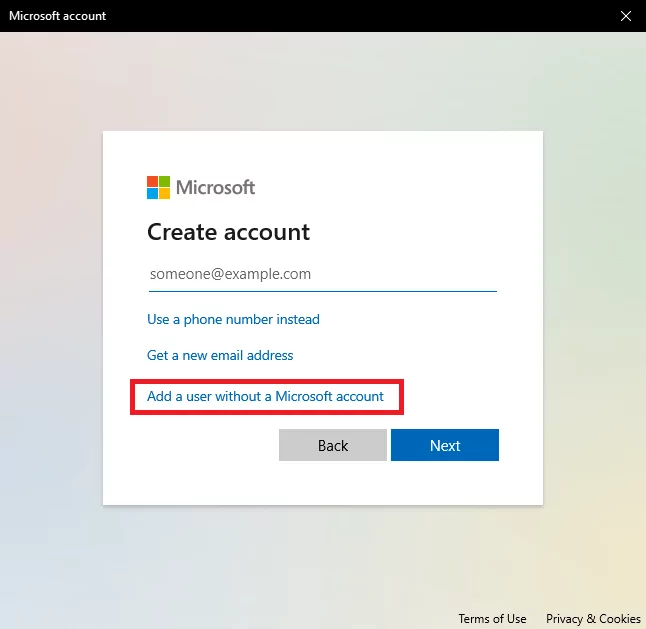 The next step to create new user windows 10, you will see a similar page as before, click on add a user without a Microsoft Account.