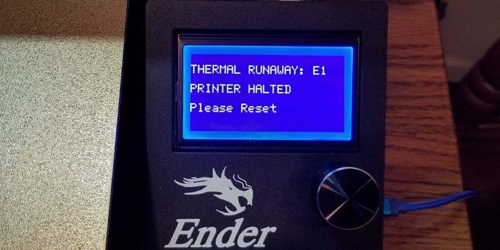 An Ender 3 Pro Thermal Runaway error message