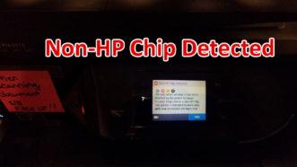 A photo showing the Non HP Chip Detected error message on my HP OfficeJet Pro 6978
