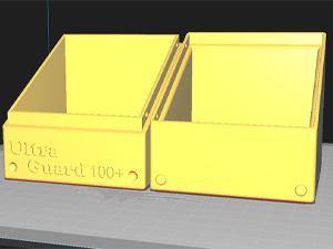 Showing a great 3D printed MTG deck box model called the Ultra Guard 100+ within Cura. It is similar in size to an Ultimate Guard Boulder 100+.