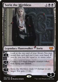 Card image of Sorin the Mirthless. #11 on the list of best black Planeswalkers.