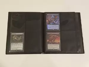 One of the basic and best MTG accessories is a 4 pocket binder, shown here, opened up showing 2 pages of cards