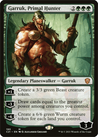 The best green card draw MTG has printed as abilities on a Planeswalker is Garruk, Primal Hunter