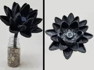 A really cool MTG 3D print project is the Black Lotus desk toy. Shown here the desk toy along with a close up shot of the flower itself.
