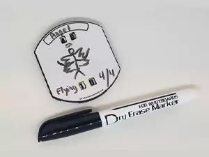 Similar to the Mass MTG Tokens, another really neat MTG 3D print project is a creating some Dry Erase Mass MTG Tokens. Shown here is a fully assembled dry erase token with a scribble on it along with a dry erase marker.