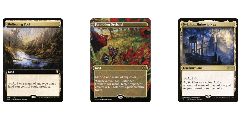 3 of the best MTG 5 color lands in the 'other lands' section pictured: Reflecting Pool, Forbidden Orchard & Nykthos, Shrine to Nyx