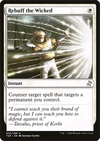 One of the few MTG white counterspell cards, Rebuff the Wicked is shown here.