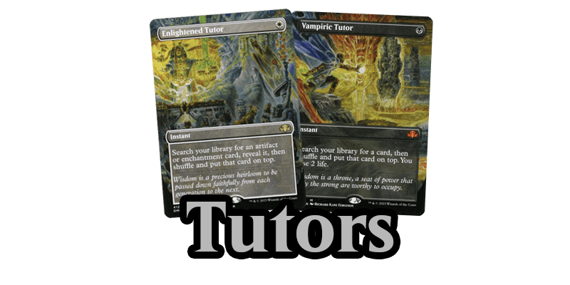 The tutors for my MTG Aristocrats deck. Shown here are the cards Enlightened Tutor and Vampiric Tutor