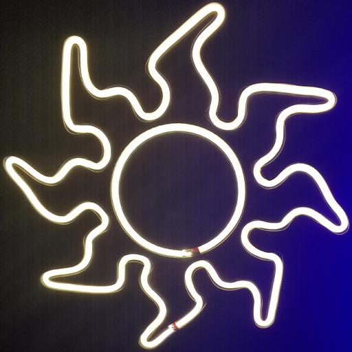 An image showing an MTG neon sign. The 3D printed light is of the Plains symbol