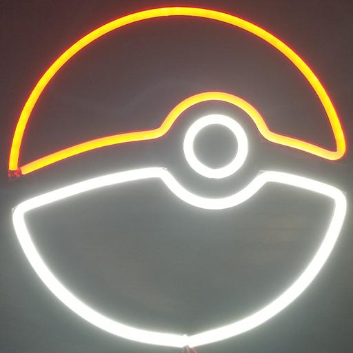 An image showing a 3D printed neon sign based on a Pokeball from Pokemon. 