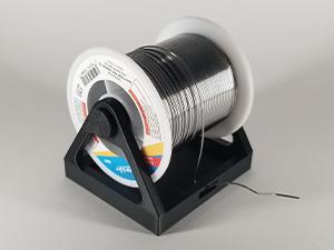 The second of the 3D print tools for electronics is the Solder Spool Reel 3D printed tool. Shown in the photo is a solder spool connected to the Solder Spool Reel.