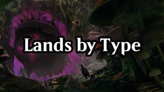 Image showing the artwork for the MTG card Cavernous Maw with the text 'Lands by Type' over it.